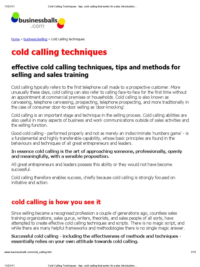 Cold Calling Techniques Tips, Cold Calling That Works for Sales