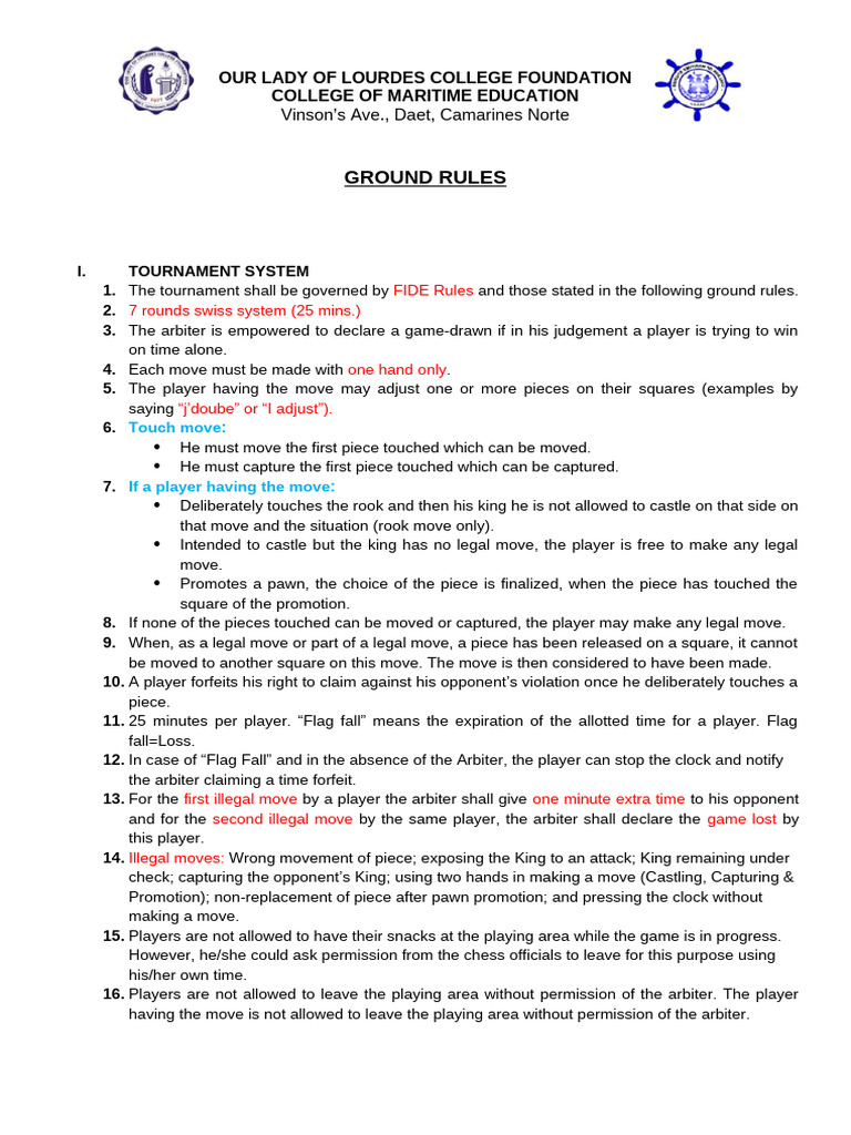 Tournament Rules for Chess Competition | PDF | Chess | Abstract ...