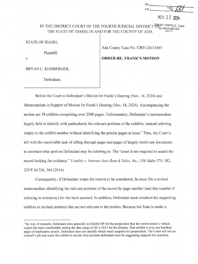 Order on Frank's Motion Hearing | PDF | Justice | Crime & Violence