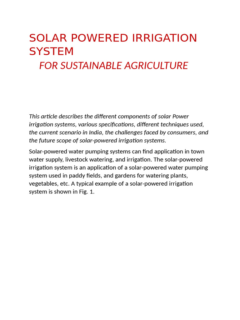 Solar Power Irrigation System | PDF | Solar Power | Power Inverter