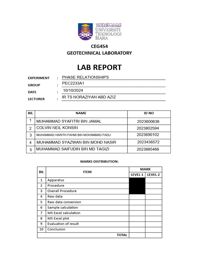 Geotechnical Lab Report on Soil Phase Relationships | PDF ...