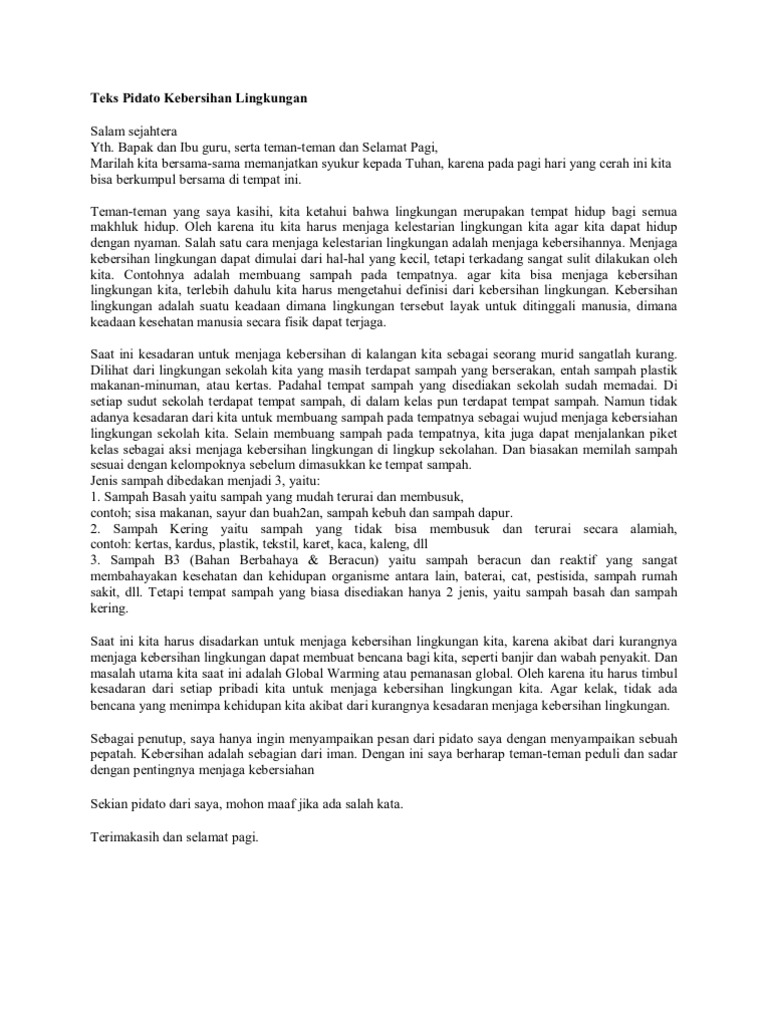 Contoh Kerangka Pidato Lingkungan Aneka Macam Contoh