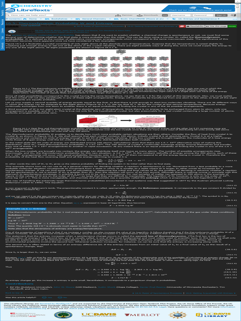 16.5 - Thermodynamic Probability W and Entropy - Chemistry LibreTexts ...