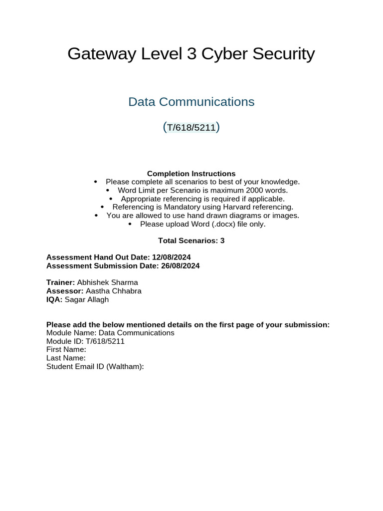 Level 3 Cyber Security: Data Comm Scenarios | PDF | Computer Network ...