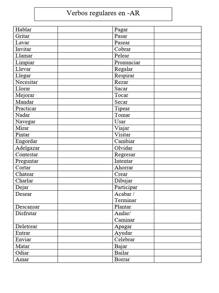 Lista de Verbos Regulares en Español | PDF