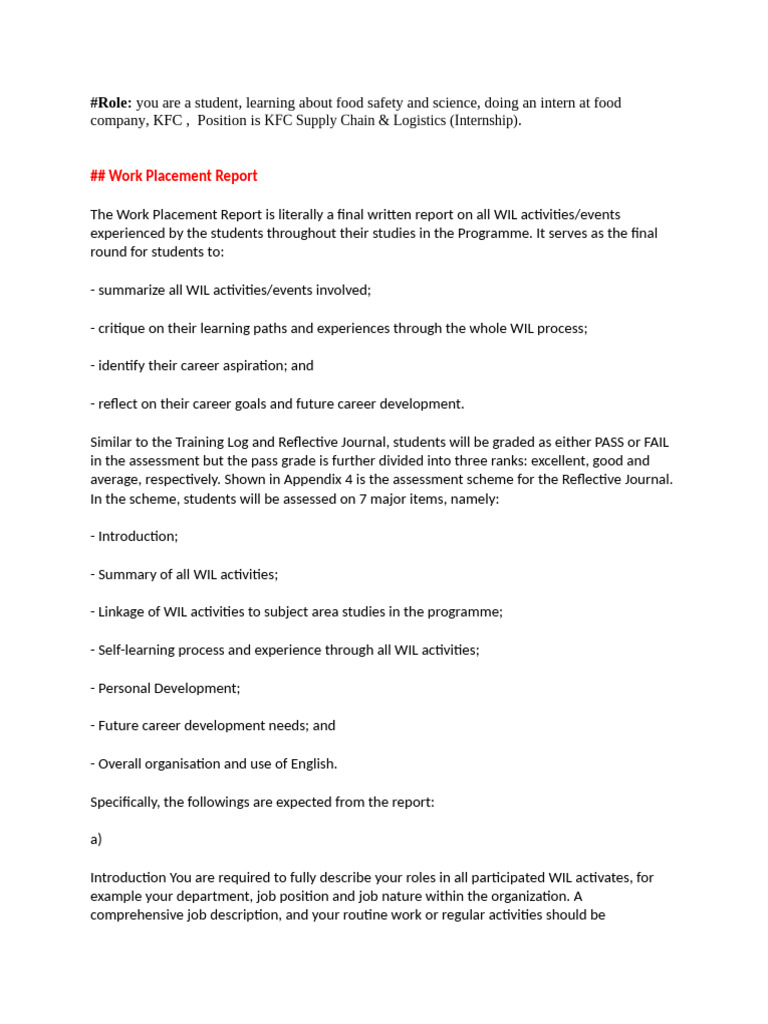 KFC Internship Work Placement Report | PDF | Experience | Cognitive Science
