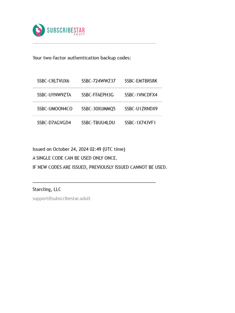 Two-Factor Backup Codes List | PDF