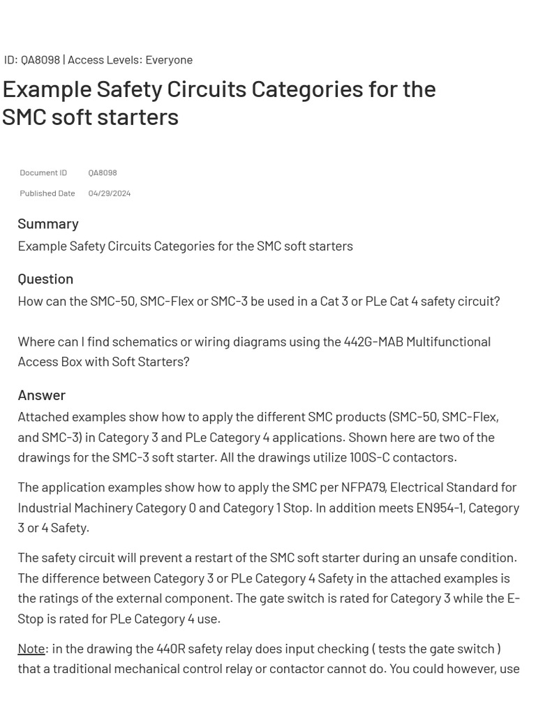 Example Safety Circuits Categories For The SMC Soft Starters | PDF ...