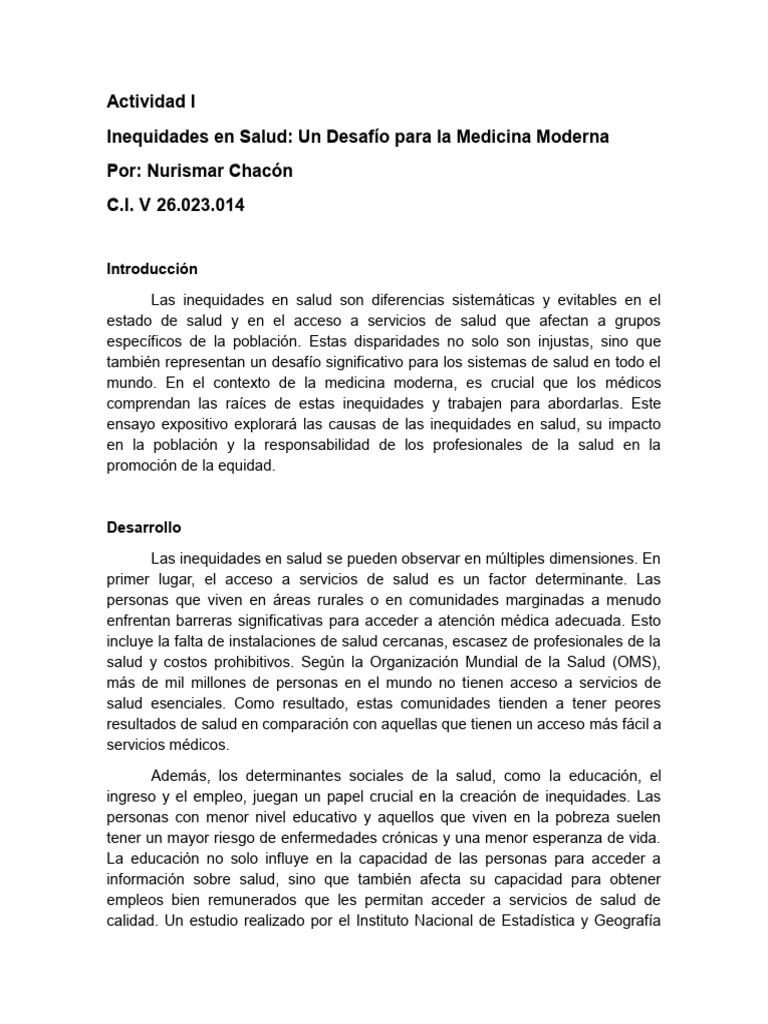Inequidades en Salud y su Impacto Social | PDF | Medicina | Cuidado de ...