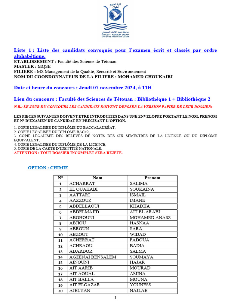 Liste Master-MQSE Pour Affichage | PDF | Niveaux d'enseignement ...