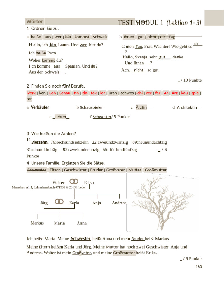 Menschen A1 1 LHB Test Modul 1 | PDF