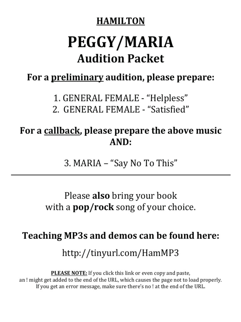 PEGGY/Maria - Hamilton Audition Packet | PDF
