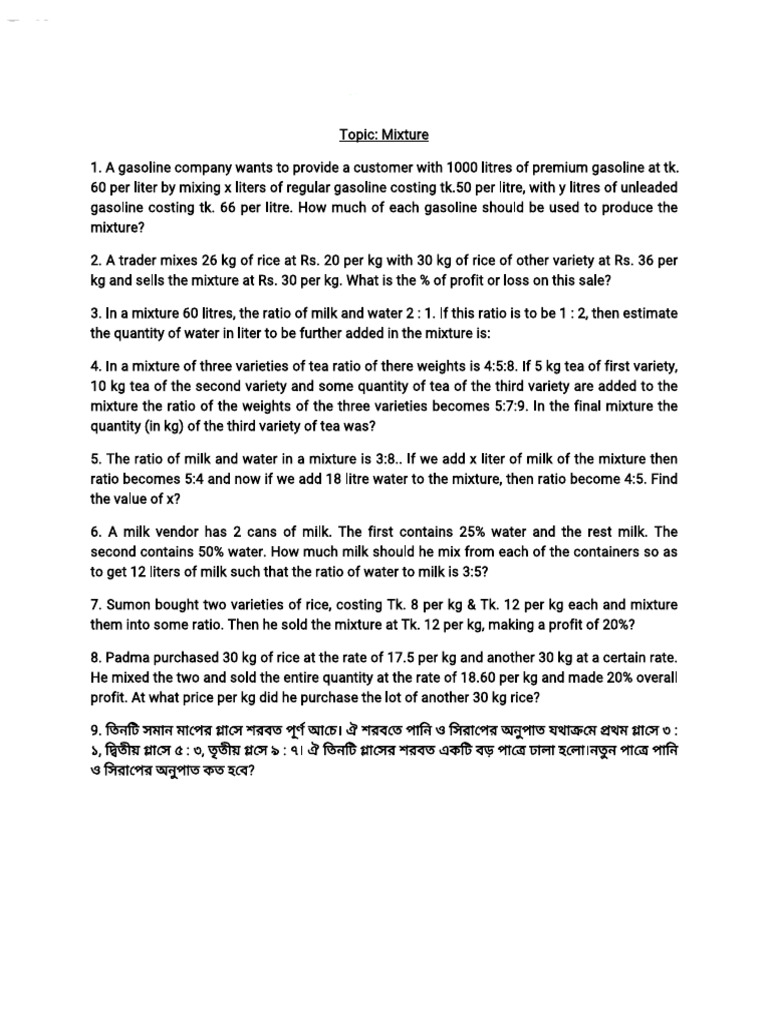 Mixture Problems and Solutions | PDF | Cooking, Food & Wine