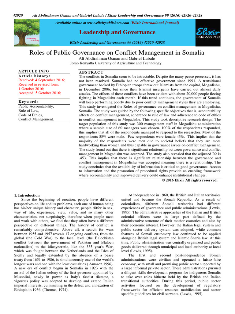 Roles of Public Governance On Conflict M | PDF | Governance ...