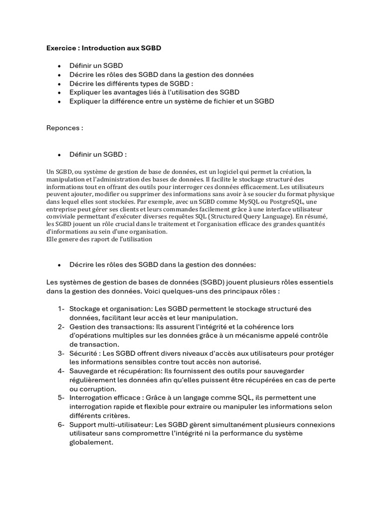 Introduction aux SGBD et leurs rôles | PDF | Bases de données | SQL