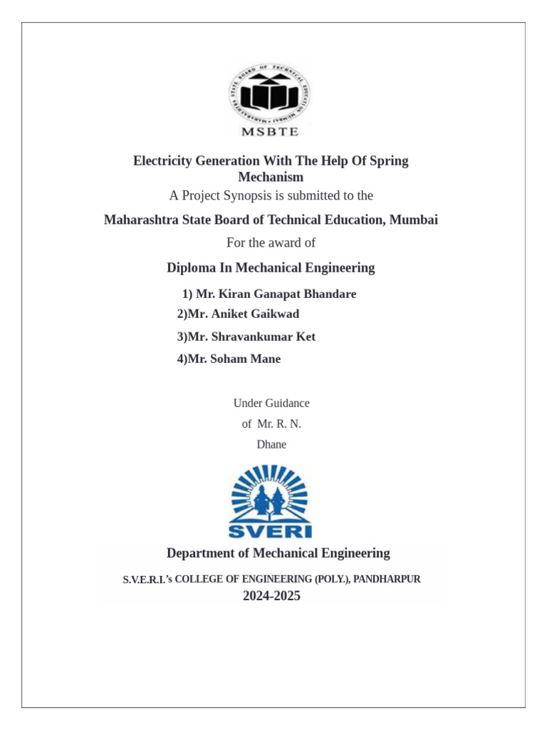 Spring Mechanism for Electricity Generation | PDF | Energy Storage ...
