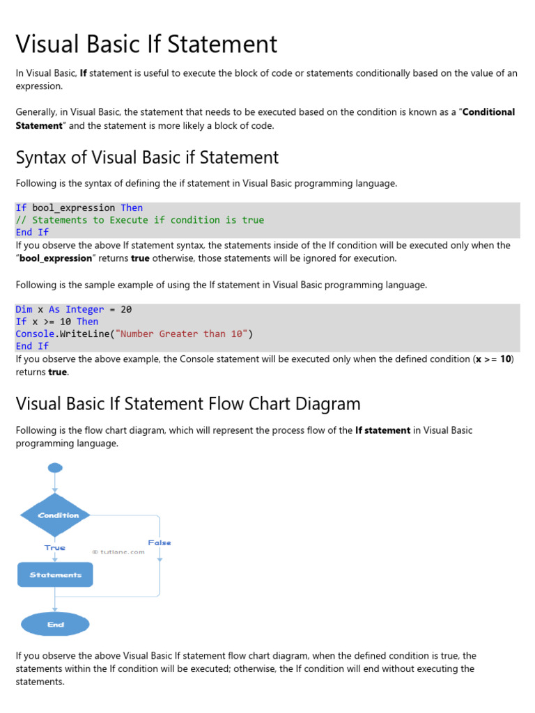 Visual Basic If Statement Overview | PDF | Software Development | Computing