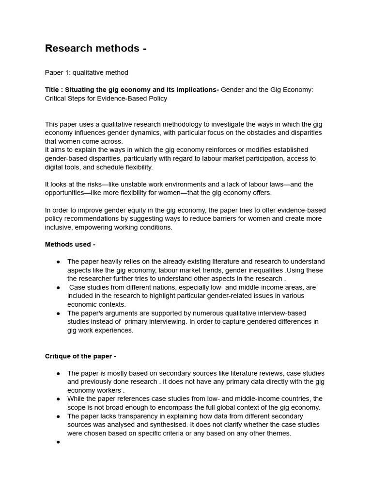Gender Dynamics in the Gig Economy | PDF | Qualitative Research | Self ...