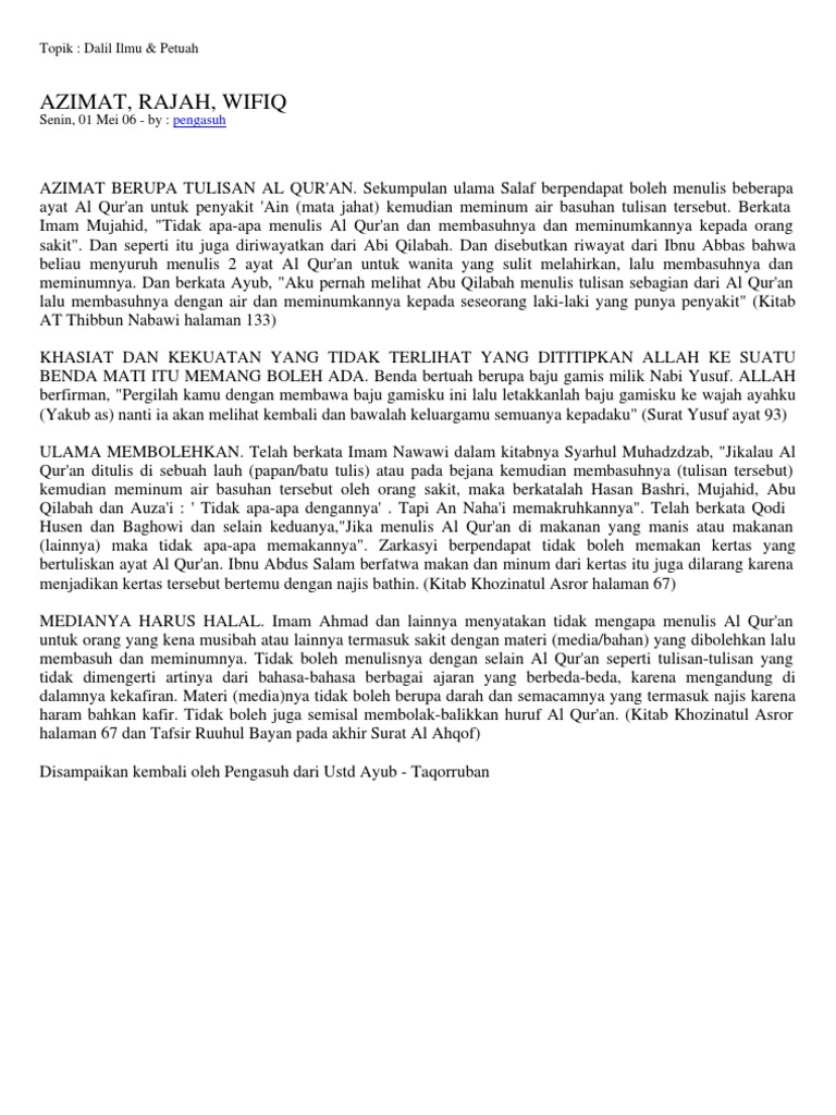 Azimat, Rajah, Wifiq: Pengasuh | PDF | Agama & Spiritualitas