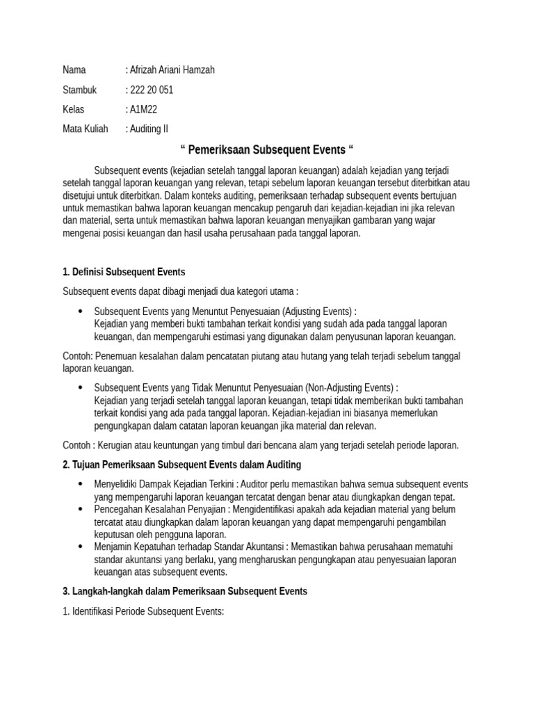 Pemeriksaan Subsequent Events dalam Auditing | PDF
