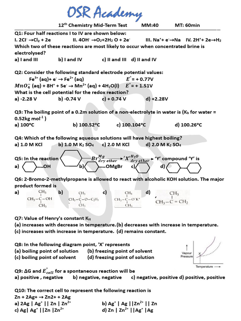Osr Test Chem | PDF | Physical Chemistry | Applied And ...
