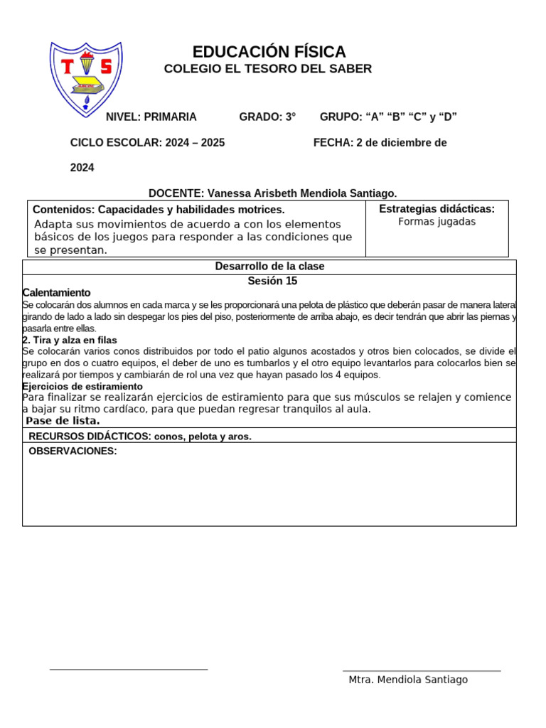 Educación Física Primaria 2024-2025 | PDF | Salón de clases | Educación ...