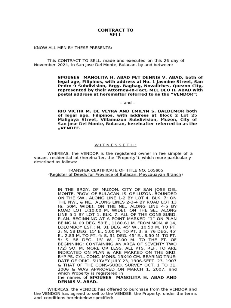 Contract to Sell Residential Lot | PDF | Prices | Payments