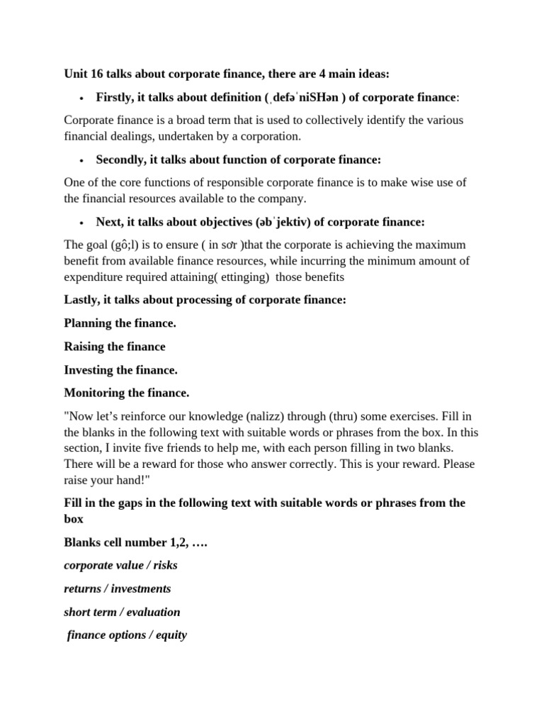 Corporate Finance Overview Pdf