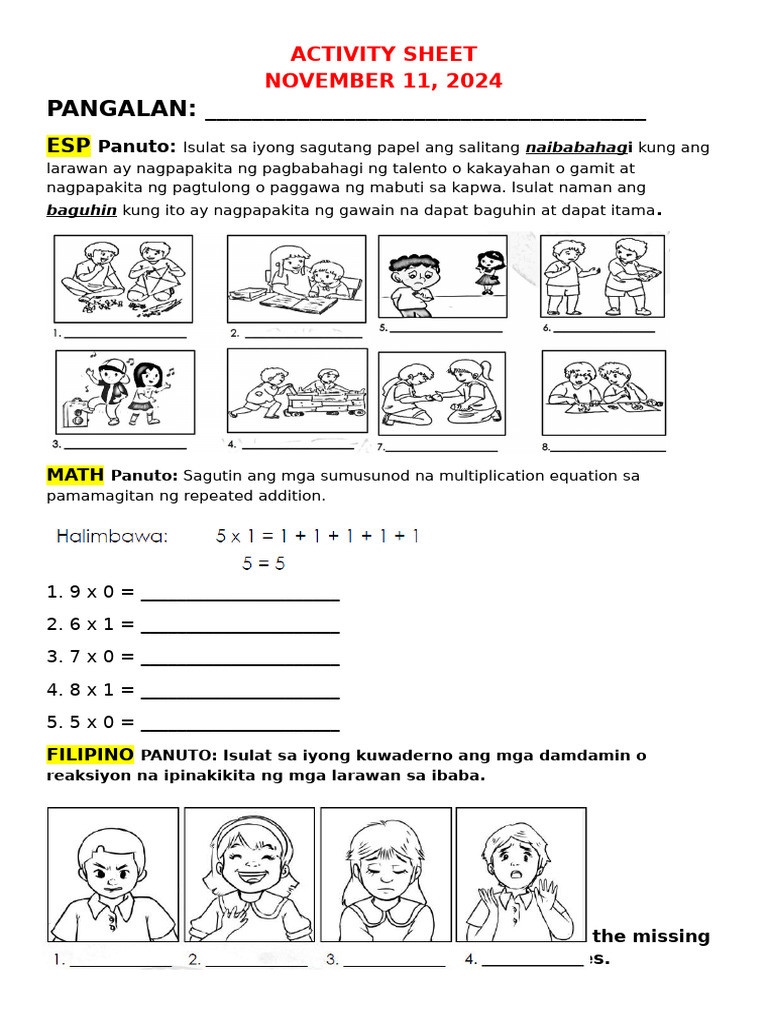 ACTIVITY SHEET November 11 | PDF