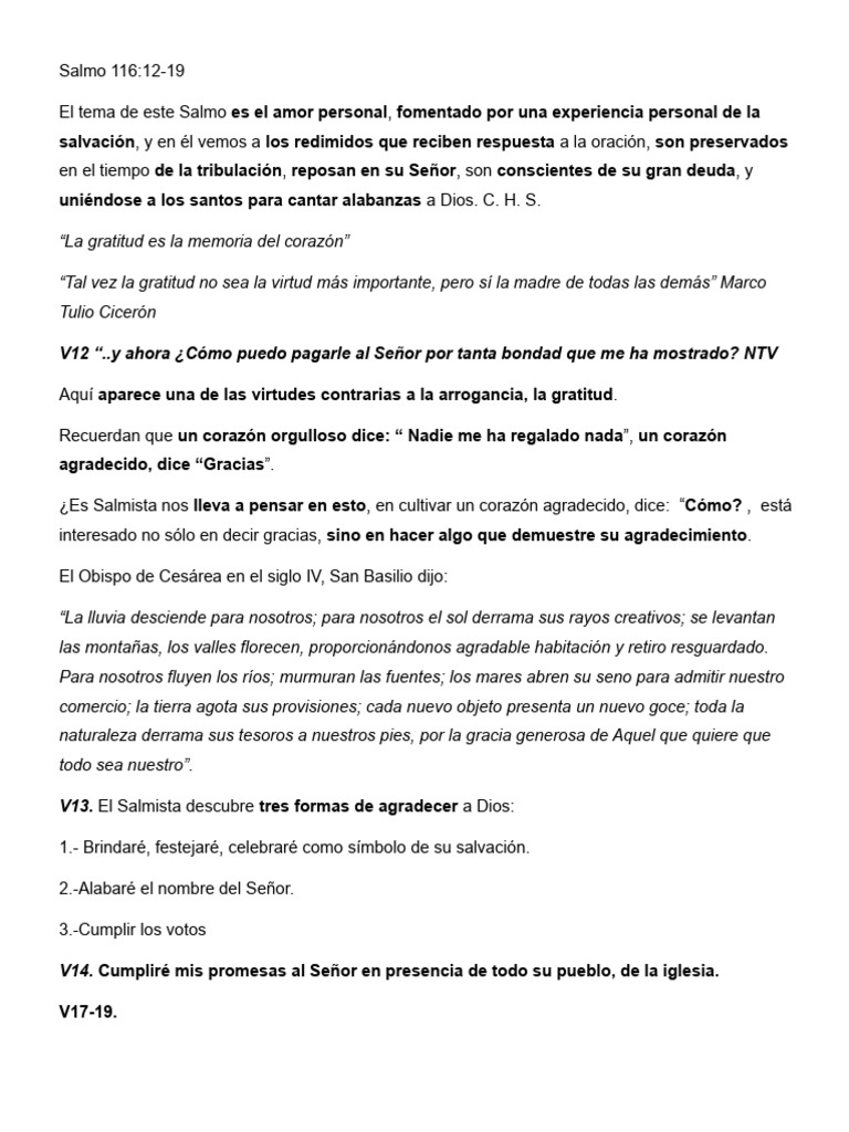 Salmo 116: Agradecimiento y Redención | PDF | Gratitud | Salmos