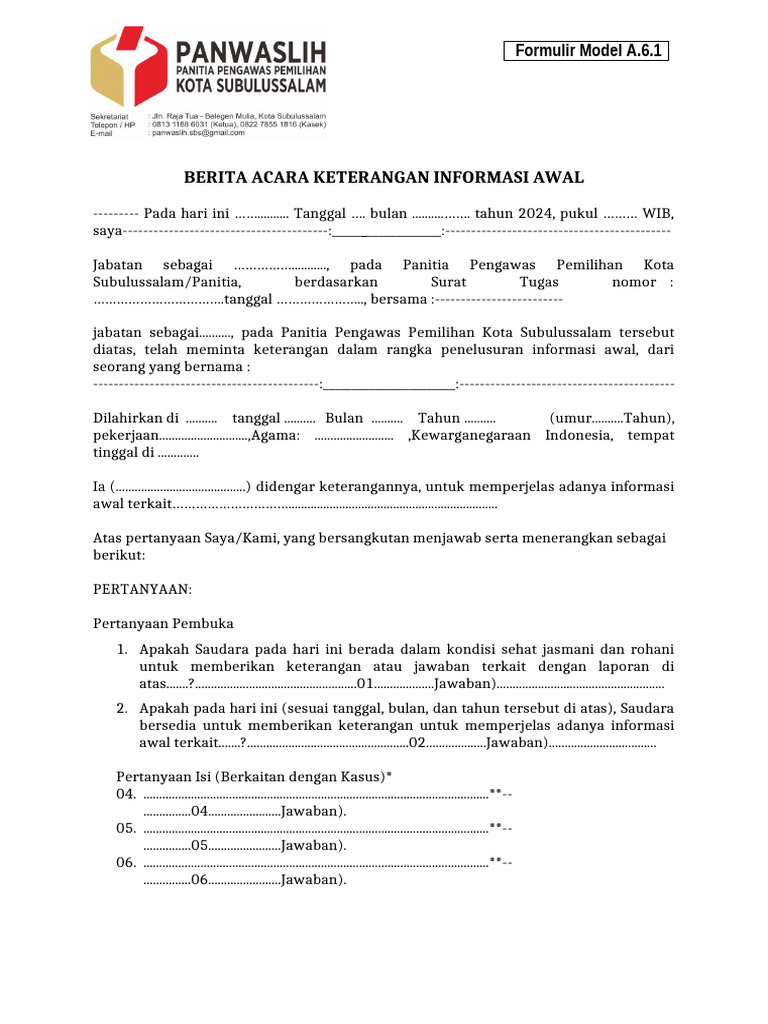 Berita Acara Keterangan Informasi Awal | PDF | Game & Aktivitas