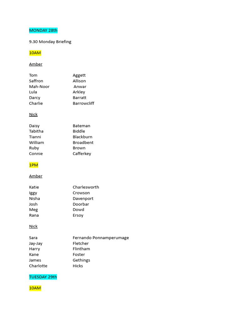Weekly Meeting Schedule Overview | PDF | Art