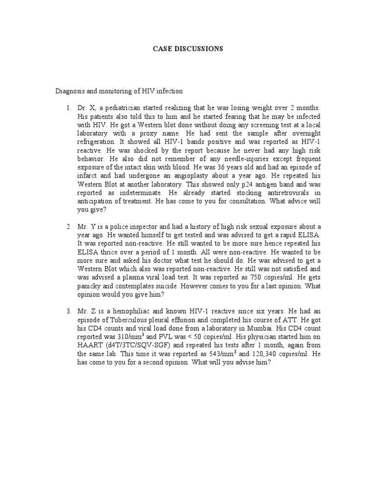 HIV Diagnosis and Management Case Studies | PDF | Diagnosis Of Hiv/Aids ...