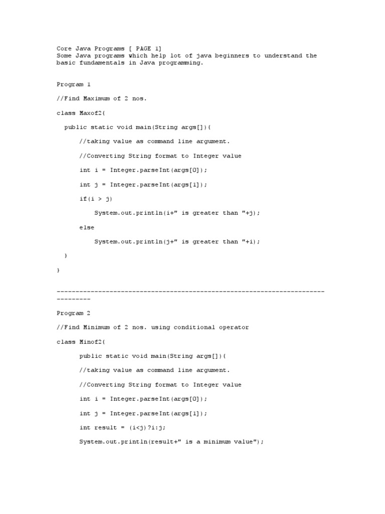 Core Java Programs | PDF | Numbers | Integer (Computer Science)