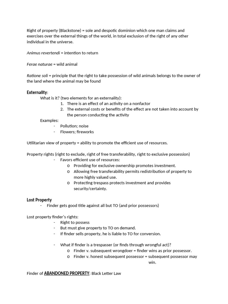 Property Final Review Law School Spring 2024 | PDF | Concurrent Estate ...