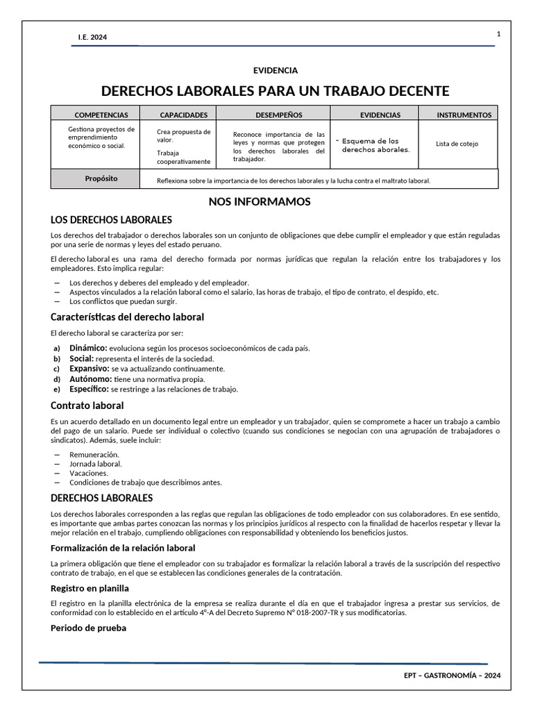Derechos Laborales en Perú 2024 | PDF | Derecho laboral | Salario