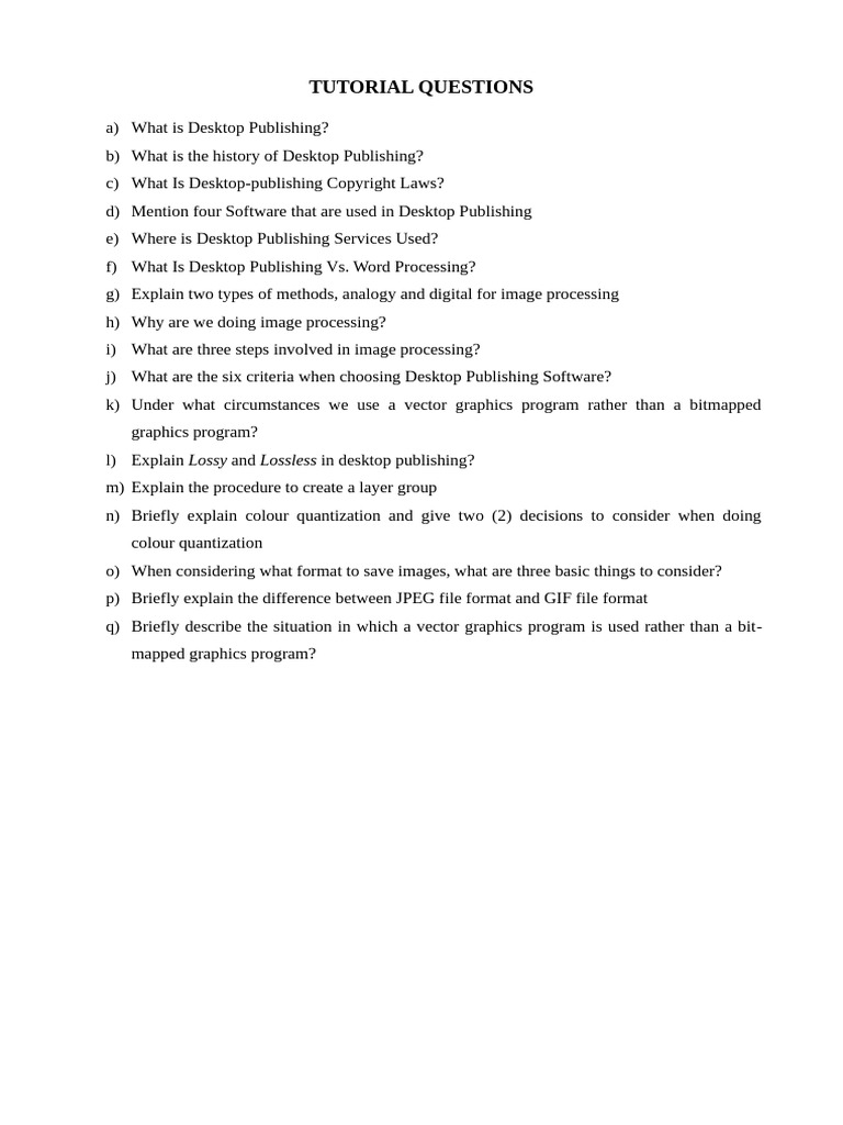 Tutorial Questions | PDF | Computers