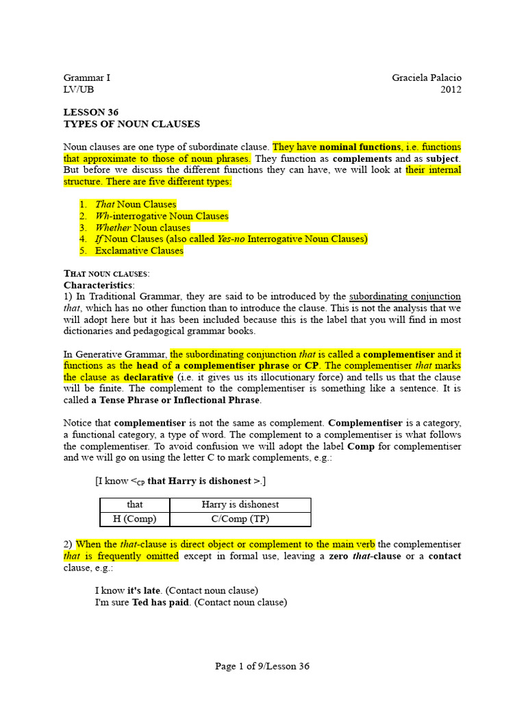 Understanding Noun Clauses in Grammar | PDF | Clause | Question