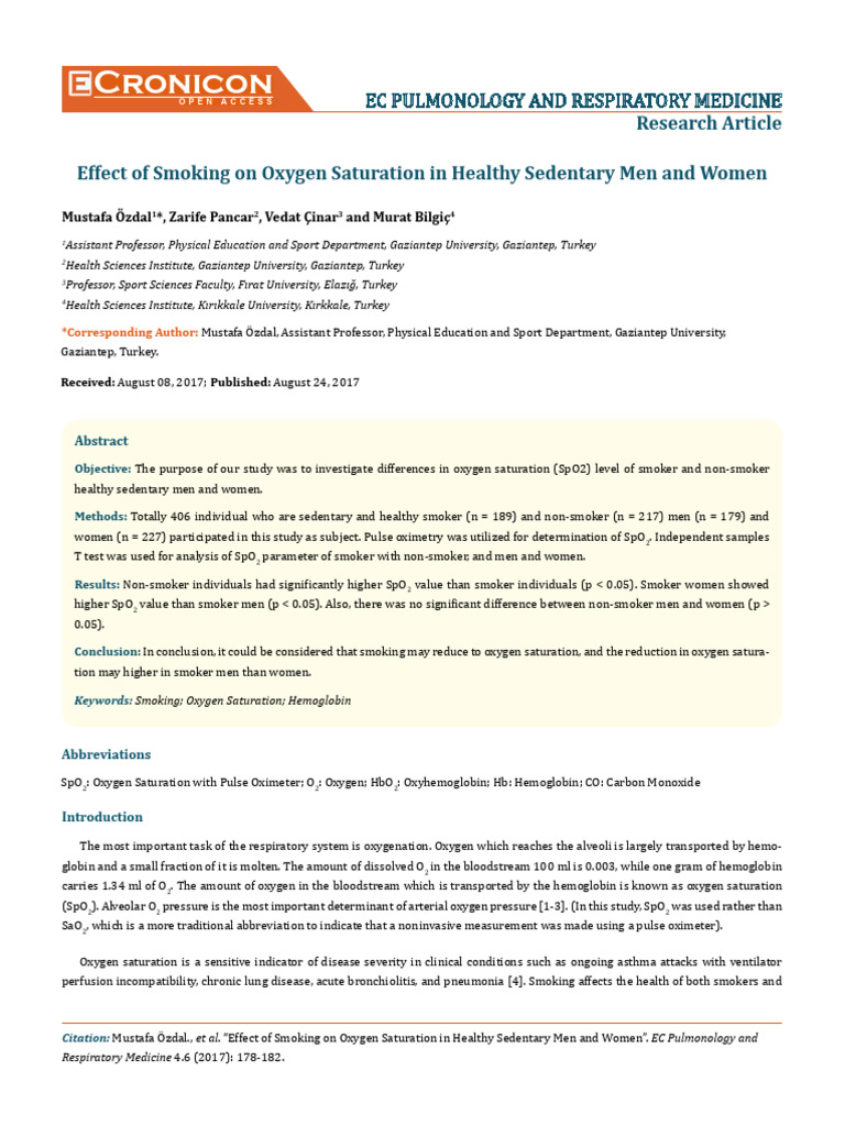 Smoking's Impact on Oxygen Saturation | PDF | Hemoglobin | Blood