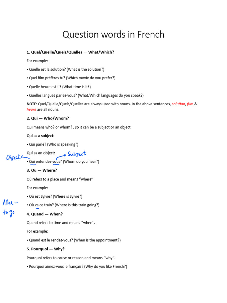 Mots interrogatifs en français et culture | PDF | France