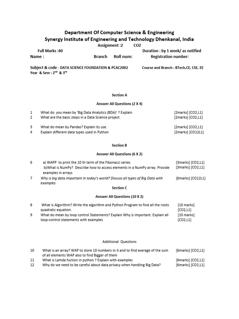Data Science Assignment Questions | PDF | Computer Programming | Computing