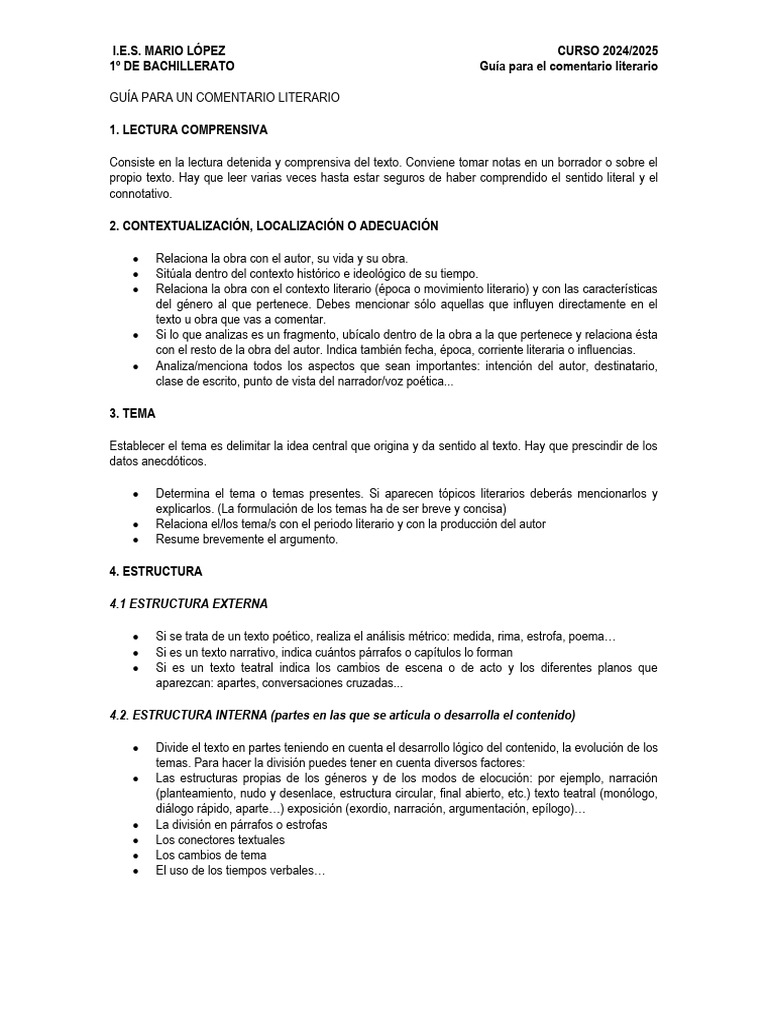 Guía para Un Comentario Literario | PDF | Narración | Poesía