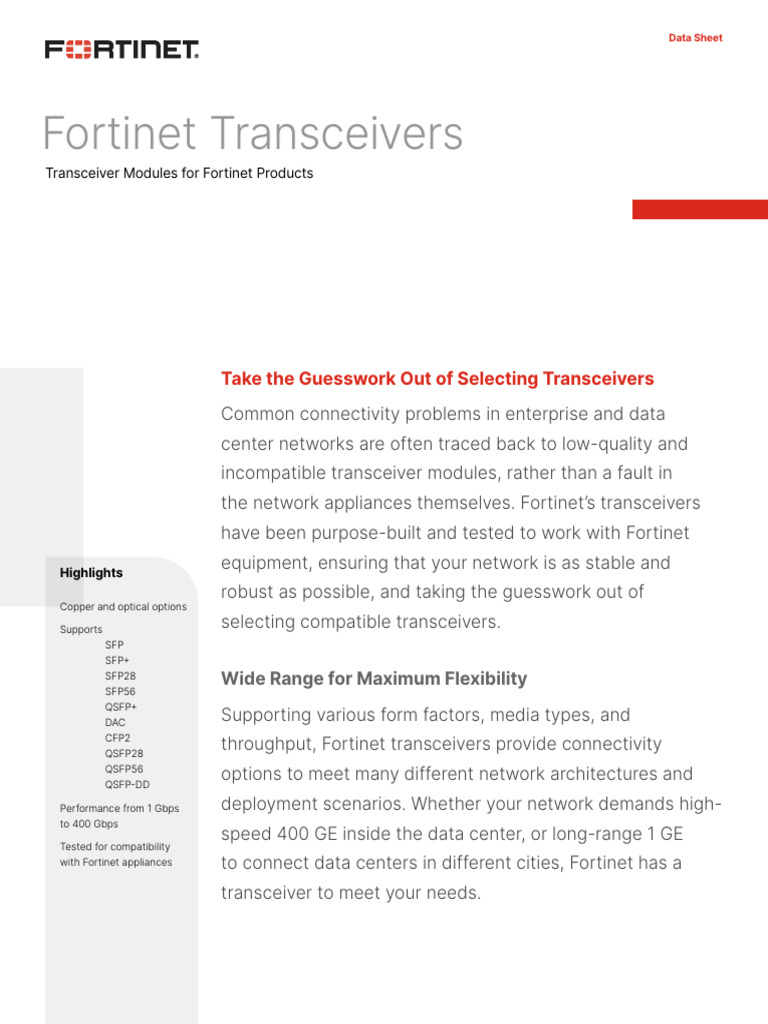Fortinet Transceiver Modules Overview | PDF | Data Transmission | Ethernet