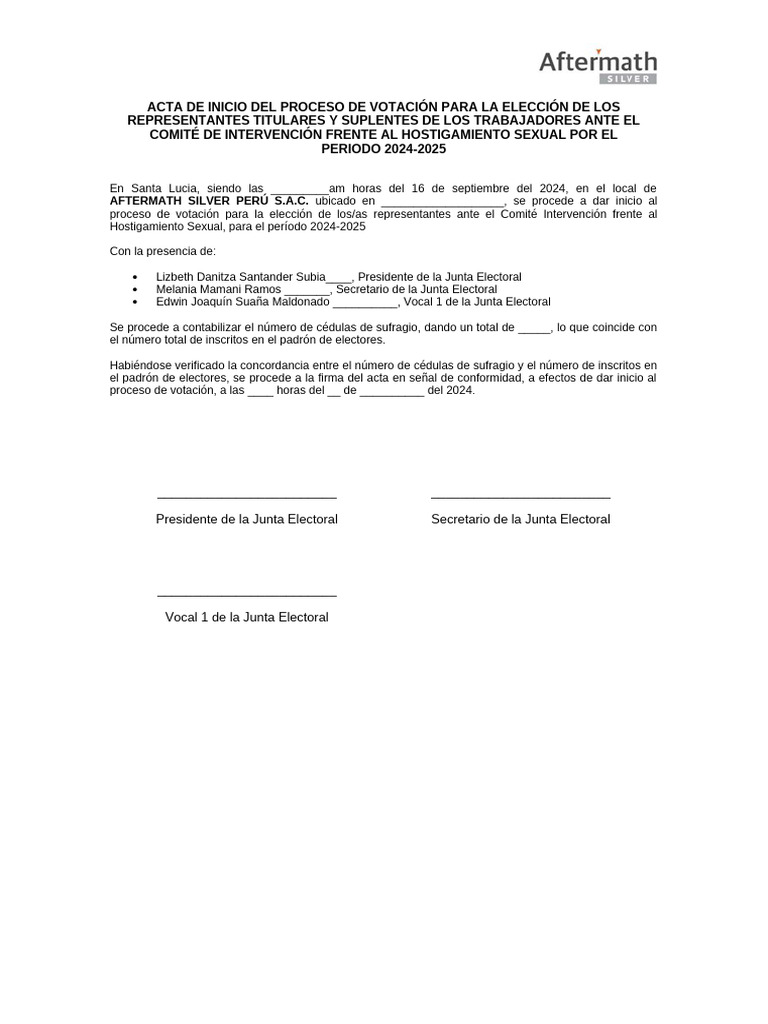 Acta de Inicio de Proceso de Votación - Imprimir | PDF