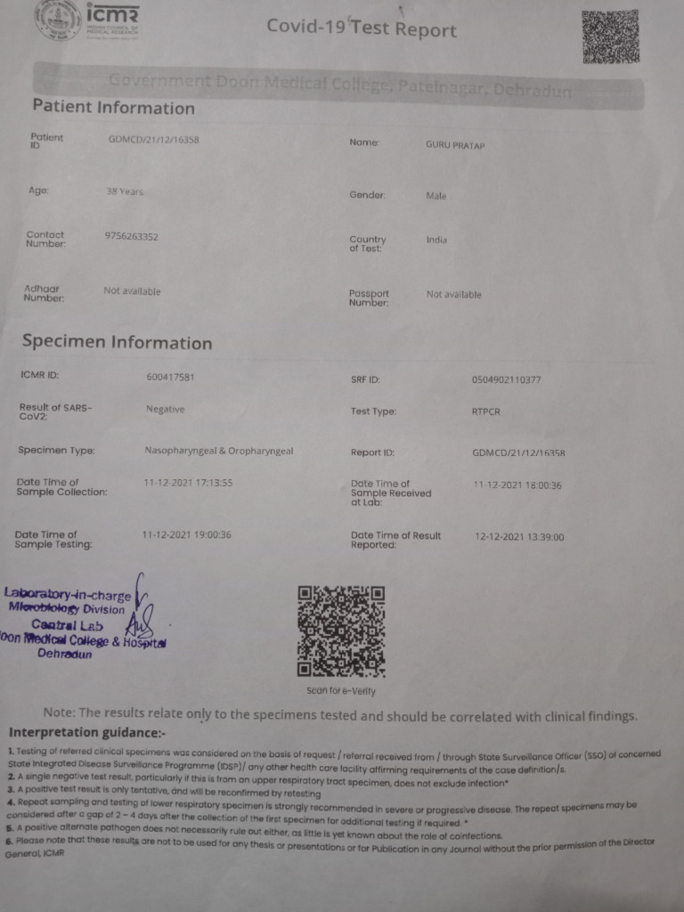 Guru Pratap Jangra Test Report's | PDF