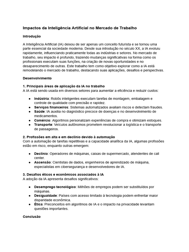 Impactos da IA no Mercado de Trabalho | PDF | Inteligência artificial ...