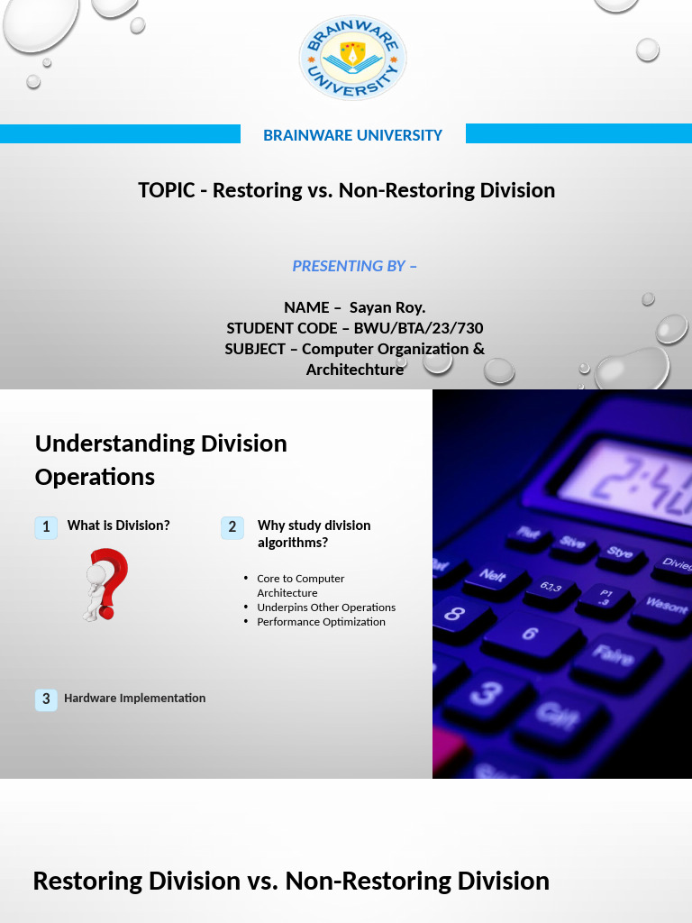 Division Techniques Restoring Vs Non Restoring in COA | PDF | Division ...
