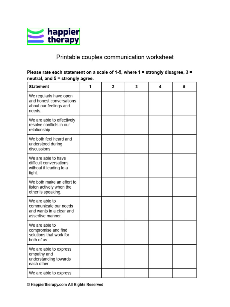 Printable Couples Communication Worksheets PDF