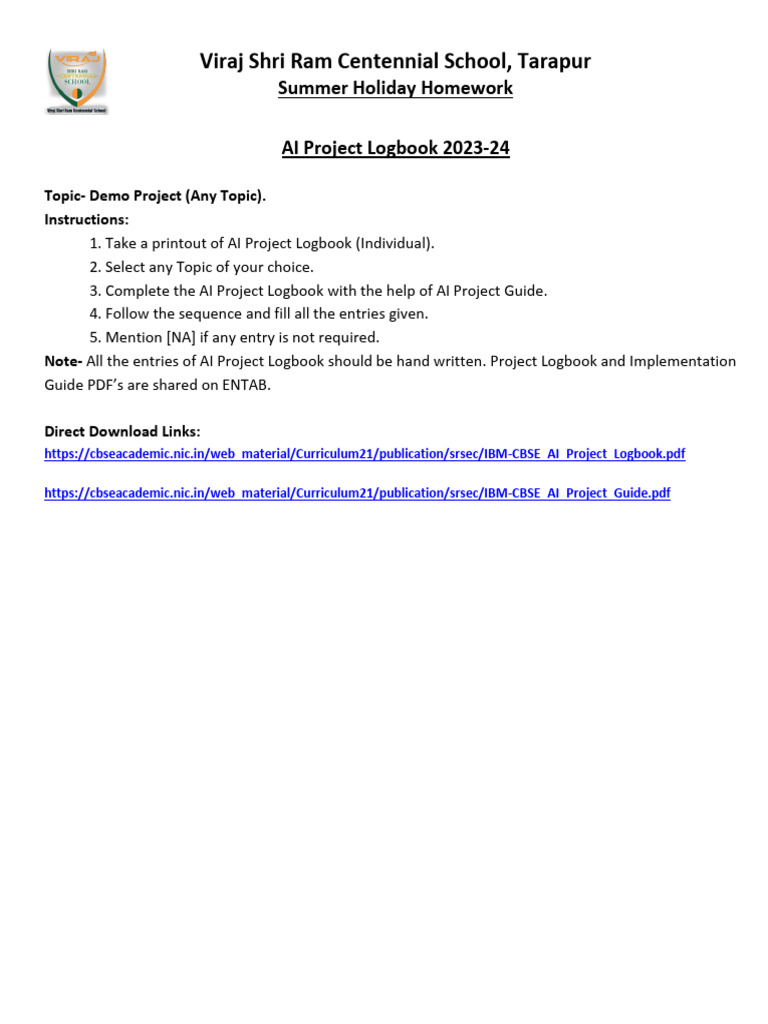 Class 12 AI Project Logbook Guide | PDF