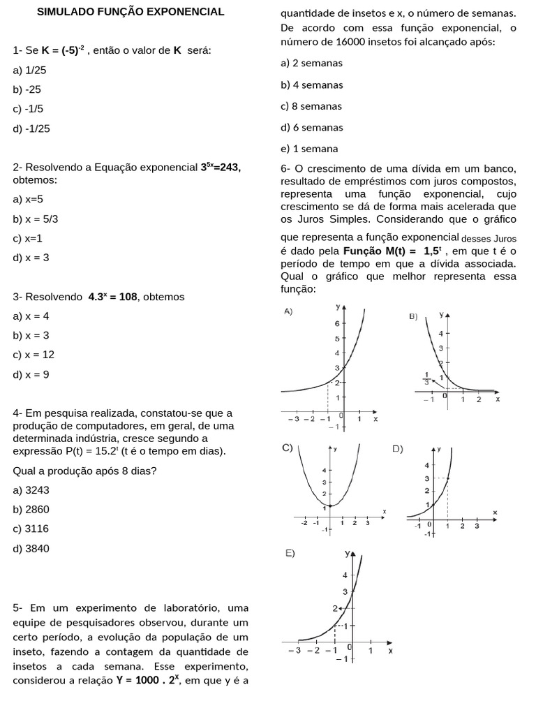 Simulado: Função Exponencial | PDF
